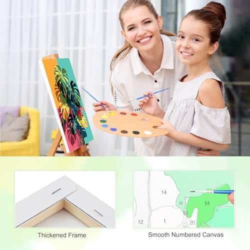 TOSTOG Monstera deliciosa Framed Canvas Paint by Numbers Art Kit for Adults and Kids, Beginner Acrylic Oil Painting Supplies with Wooden Frame for Home Wall Decor 20 * 30 cm/8 * 11.8 in - Image 3