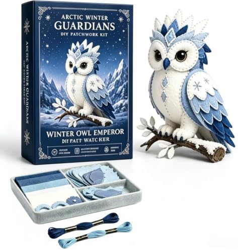 Arctic Winter Guardians DIY Patchwork Kit, Beginner Sewing Kit, 3D Stuffed Mythical Creature Needle, Portable Stuffed Animal Sewing Kit for Beginners, Pre-Cut Handmade Craft Kit (Winter Night Owl) by Unknown