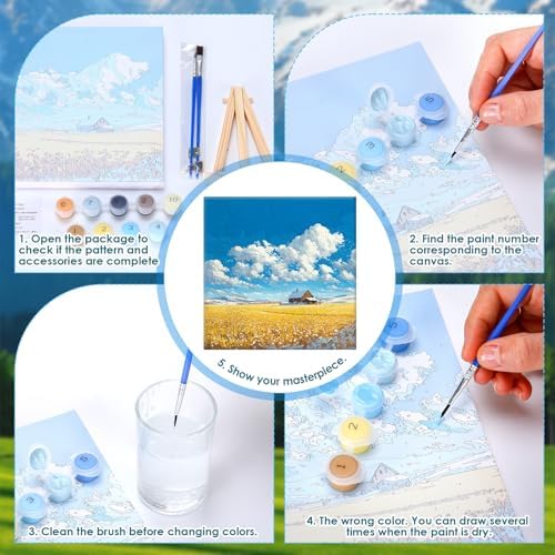 RoundFunny 8 Set Paint by Numbers Drawing Kit for Adults,Landscapes - Image 3
