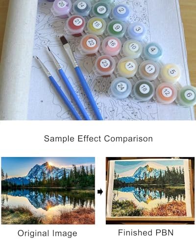 Sunteeny Paint by Number for Adults Beginner Spring Eucalyptus Leaves Watercolor Botanical Plant Rustic Blue Leaves DIY Digital Oil Painting by Numbers Picture Drawing On Canvas Framed 16"x16" - Image 5