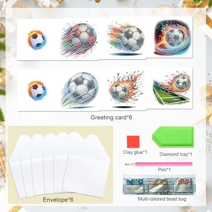 Tontut 6pcs Diamond Art Painting Kit Greeting Card, Football 5D DIY Diamond Handmade Holiday Sparkling Greeting Card with Envelope, Holiday Gift Congratulation - Image 3