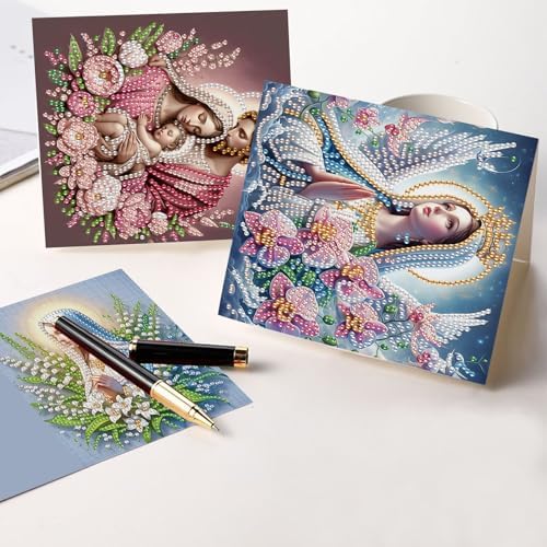 6 Pcs 5D Rhinestone Painting Greeting Cards Kits, Handmade Diamond Art Greeting Cards with Envelopes Holographic Laser Effect DIY Diamond Art Crafts Birthday Cards for Festival Celebrations (Religion) - Image 6