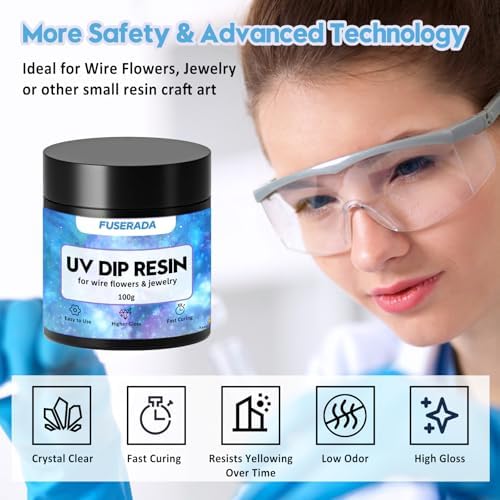 25PCS UV Dip Resin Kit for Wire Flowers Jewelry, 100g UV Dip Resin with Light Set, Crystal Clear Fast Curing Resin, Silicone Mat, UV Dip Epoxy Resin Jewelry Making Kit Supplies, DIY Art Crafts - Image 2