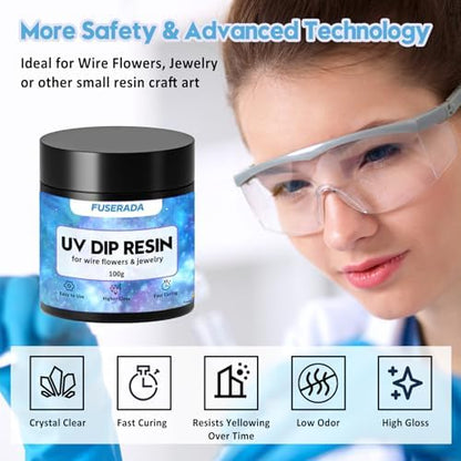 25PCS UV Dip Resin Kit for Wire Flowers Jewelry, 100g UV Dip Resin with Light Set, Crystal Clear Fast Curing Resin, Silicone Mat, UV Dip Epoxy Resin Jewelry Making Kit Supplies, DIY Art Crafts - Image 2