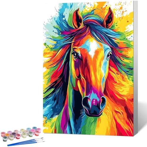 Okarina Framed Paint by Numbers Kit for Adults, Colorful Horse 8x12 Inch by Okarina