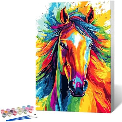 Okarina Framed Paint by Numbers Kit for Adults, Colorful Horse 8x12 Inch by Okarina