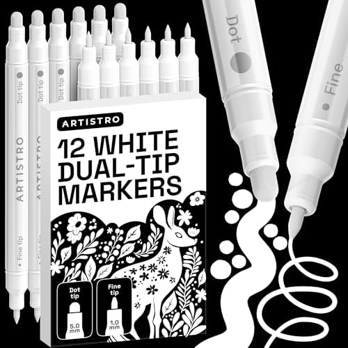ARTISTRO White Dual-Tip Acrylic Paint Marker Pens - Set of 12 by ARTISTRO