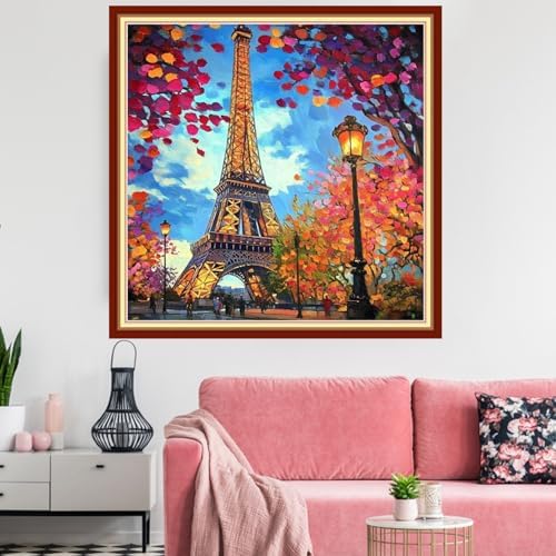 Redxing Stamped Cross Stitch Kits Embroidery kit for Beginners Adults Full Range of Embroidery Patterns Starter Kits DIY Printed Cross Stitch Kits Needlepoint Kits 11CT-Iron Tower Twilight 18x18 inchs - Image 2