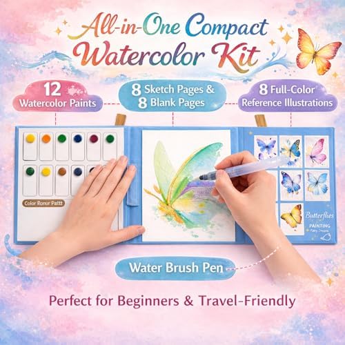 2026 Breathly Stress Relief Watercolor Books Painting Kit, All-in-One DIY Watercolor Art Kit, Paint-with-Water Portable Painting Art Book with 12-Color Pigment Dot Card & Water Brush Pen, Tri-Fold Pocket Painting Set, Relaxing Creative Kit for Beginner... - Image 3