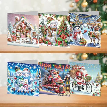 jinglinhh 6pcs Diamond Art Painting Christmas Snowman House Santa Bike Train Greeting Cards with Envelopes, DIY Card Making Kits for Adults, Diamond Art Postcards Holiday Cards Craft Gifts - Image 4