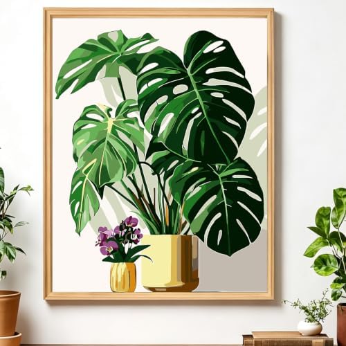 AIRDEA Flowers Paint by Numbers for Adults Beginner,Monstera and Orchids Painting by Number Kits on Canvas,Frameless,16x20in DIY Acrylic Painting,Home Wall Decor by AIRDEA