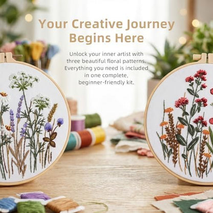 Herdiese Embroidery Kit for Beginners with 3 Floral Patterns - Image 3