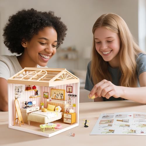 Cozy Bedroom DIY Miniature House Kit for Adults, 3D Dollhouse with LED Light & Dustproof Door, Stackable Connectable Display Case, Creative Gift for Home Decor Lovers Teens Women - Image 4