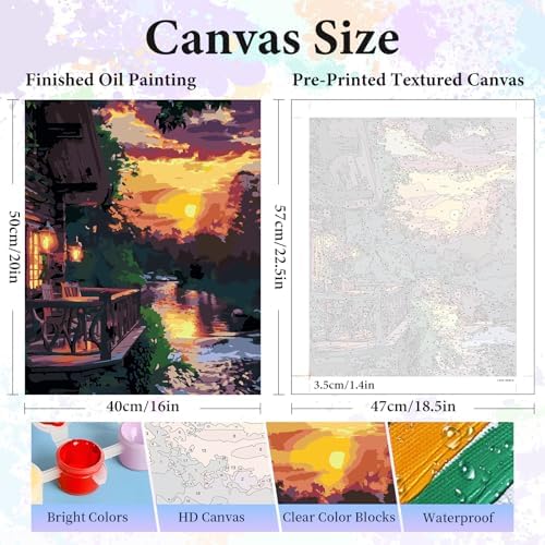 Paint by Numbers Kit for Adults, Sunset Cabin Number Painting Canvas Kit - Image 3