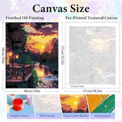Paint by Numbers Kit for Adults, Sunset Cabin Number Painting Canvas Kit - Image 3