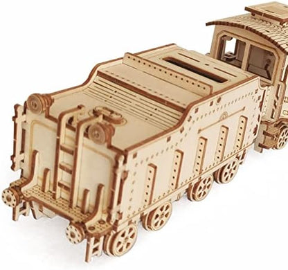 3D Wooden Steam Train Puzzle, DIY Assembly Train Model Kits, Wood Crafts STEM Brain Teaser Puzzle, Steam Train Christmas Birthday Gifts for Adults & Teens - Image 6