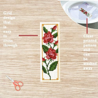 FREEBLOSS 6 Set Cross Stitch Bookmark Kits 11CT 8"x2.4" 6 Flowers Design - Image 3