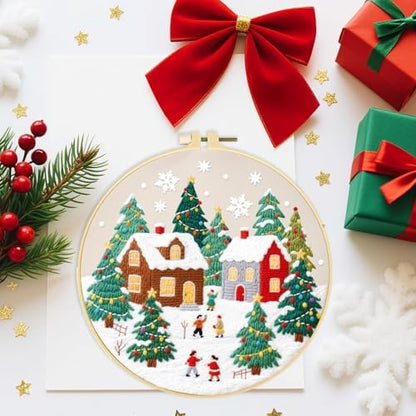 ORIGACH 4 Pcs Christmas Winter Town Embroidery Kit for Beginner - Image 4
