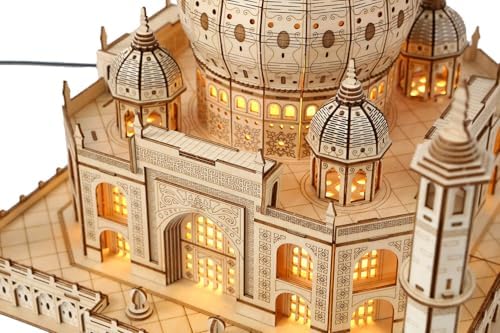 3D Wooden Puzzles for Adults 388pcs LED Light Taj Mahal Castle DIY Wooden Assembly Kit for Teens Home Decor - Image 4