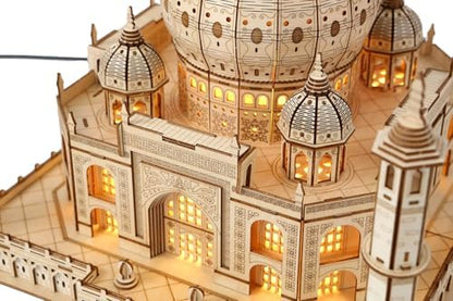 3D Wooden Puzzles for Adults 388pcs LED Light Taj Mahal Castle DIY Wooden Assembly Kit for Teens Home Decor - Image 4