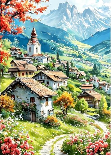 Ycydilirab Landscape Paint by Numbers for Adults-Paint by Number Scenery,DIY Acrylic Paint by Numbers Kits on Canvas Village Drawing Colorful Paintworks Artwork for Adults Beginner 16x20inch by Ycydilirab
