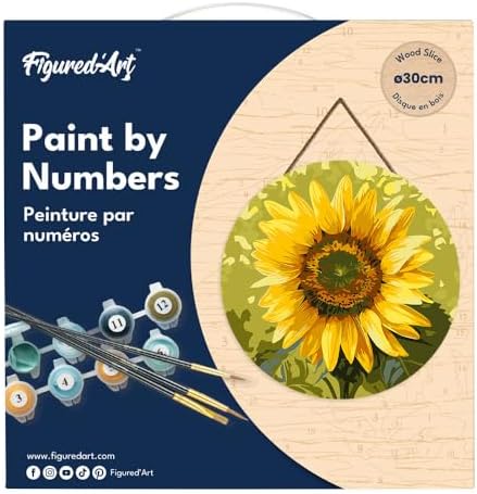 Figured'Art Paint by Numbers Kit for Adults on Wood Slice, 11.8in Diameter - Sunflower - Craft Art Painting DIY Canvas - Image 5