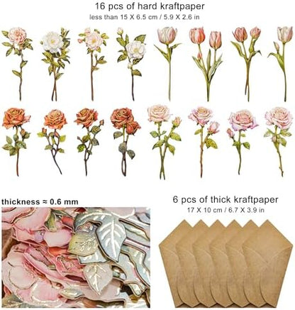 Mayplous DIY Flower Bouquet Craft Kit with Paper Rose, Tulip & Peony Die-Cut Floral Pieces, Foil Camellia Bouquet for Scrapbooking, Card Making & Mother's Day Decor (Kary) - Image 2