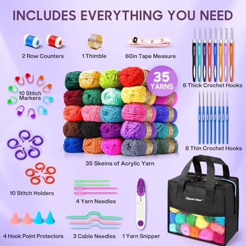 89 PCS Crochet Kit, 35 Colors Acrylic Yarn Skeins and Crochet Accessories - Image 2