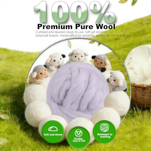 Wool Roving-3.5oz Needle Felting Wool, Soft Multi-Color Wool Fiber, Perfect Felting Wool Pure Wool, Chunky Yarn, for DIY Crafts, NeedleFelting Projects,and Artwork (Light Gray) - Image 5