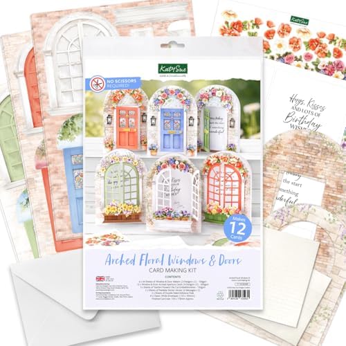 Katy Sue Arched Floral Windows & Doors Card Making Kit, Makes 12 Handmade Cards – inc Die Cut Cards, Decoupage, Envelopes, Foam Pads, Verse Stickers & Instructions, for Card Making & Papercrafting - Image 2