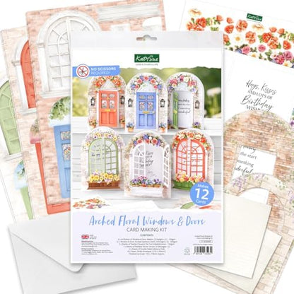 Katy Sue Arched Floral Windows & Doors Card Making Kit, Makes 12 Handmade Cards – inc Die Cut Cards, Decoupage, Envelopes, Foam Pads, Verse Stickers & Instructions, for Card Making & Papercrafting - Image 2