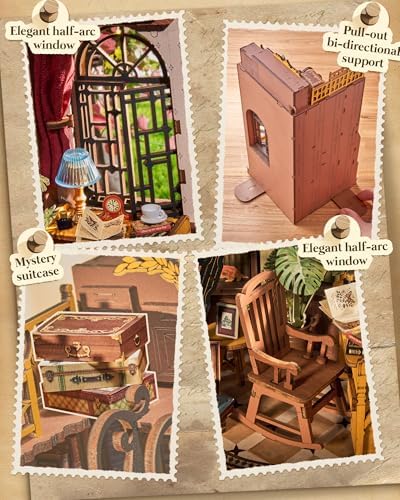 Rolife 3-Hour Easy Build Dark Academia Book Nook Kit, Silent Corner Study TGE02, 3D Wooden Puzzle for Adults, Beginner DIY Miniature with LED Light, Aesthetic Bookshelf Insert & Bookend - Image 3