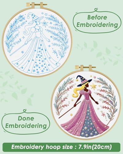 ERKOON Embroidery Kit for Beginners Adult, Cross Stitch Set Include Embroidery Cloth Hoops Threads for Craft Lover Hand Stitch with Embroidery Skill Techniques (Brown Witch) - Image 5