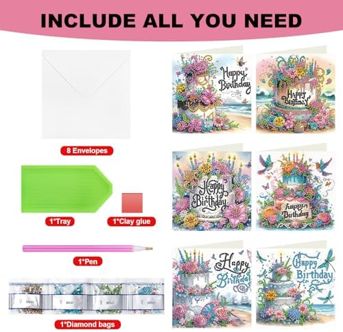 MUNORIAY Diamond Art Birthday Cards: 6 Pack Diamond Painting Greeting Cards Kits for Adults 5D DIY Special Shaped Rhinestone Birthday Folding Greeting Cards Gem Art with Envelopes Blessing Gifts - Image 6