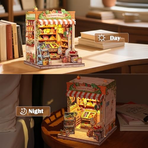 CUTEBEE Book Nook Kit - DIY Miniature House Dollhouse Kit for Adults, Booknook Tiny House Bookshelf Decor 3D Wooden Puzzle Model Building Set, Gifts for Family and Friends (The Greens’ Grocery) - Image 5