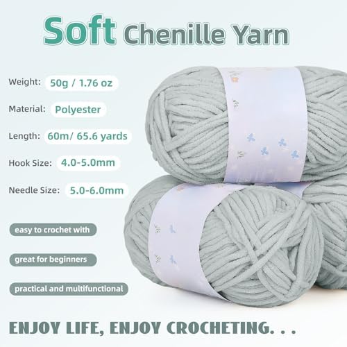 Aeelike Crochet Blanket Kit for Beginners, Easy Soft Crochet Kit, Grey - Image 3