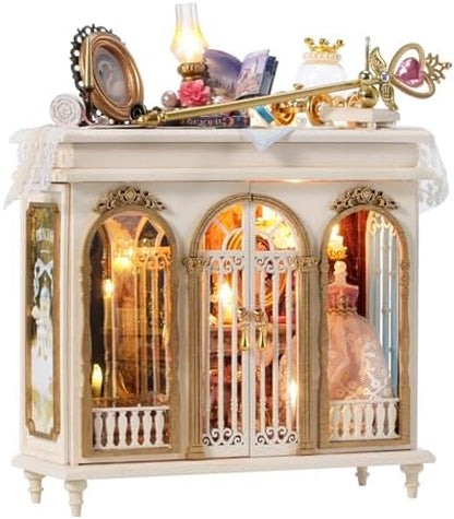 CUTEROOM DIY Miniature Dollhouse Kit Vintage European Wardrobe, 3D Wooden Diorama Cabinet with LED Light, Handcrafted Princess Palace Theme Desktop Ornament Collectible Gift for Adults by CUTEROOM