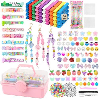 978Pcs 2-in-1 Cheer pins & Bag Charm Kit with 3-Tier Box, DIY Spirit Clips, 50 Wooden Cheer Clothes Pins, 3 Beaded Keychains, Clothespin Decorating Kit for Dance Volleyball Team Cheerleader Gifts Bulk by Unknown