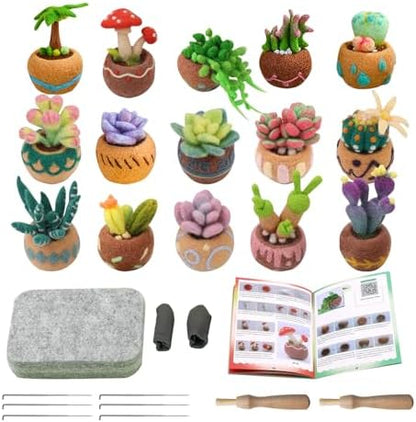15 Pieces Succulent Plants Needle Felting Kit, Wool Felting Kit with Pad, Finger Cots, Needle, Wooden Felting Tool, Instruction, Needle Felt Start Kit Supplies for Beginners Adult DIY (15 Pieces) by Roucerlin