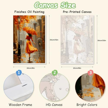 Spandrel Autumn Lady Framed Paint by Numbers Kit for Adult, Adult Paint by Number Kits on Canvas Street Scene, DIY Acrylic Oil Thanksgiving Painting by Numbers for Home Wall Decor, 8x12in - Image 2