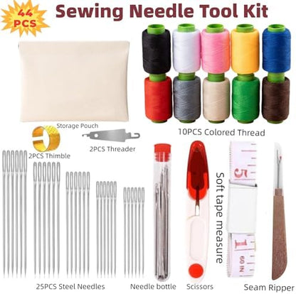 wxfhtda 44Pcs Portable Sewing Kit for Adults and Beginners- Big Eye Stainless Steel Needles for Hand Sewing Kit with Thread Ripper, Threads, Needle Threaders and Thimbles - Image 3
