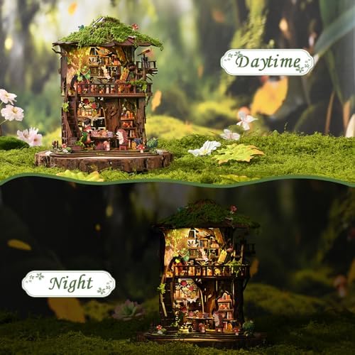 Forest Tea Book Club Book Nook Kit with LED Treehouse Library - Image 4