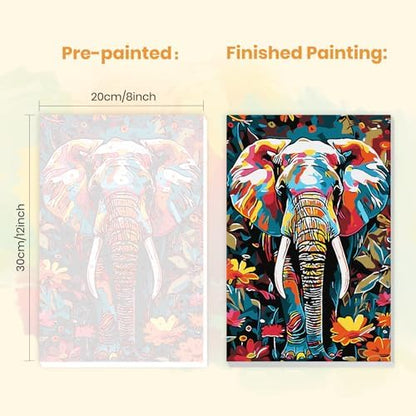 MXJSUA Colorful Floral Elephant Paint by Numbers Kit with Frame for Adults, Animal Easy Beginners Paint by Number on Canvas with Easel, Acrylic Number Painting Craft Gifts for Home Decor, 8x12 inch - Image 3