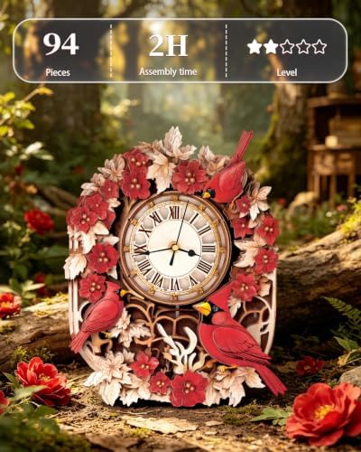 3D Puzzles for Adults-Wooden Cardinal Clock Puzzle DIY Clock Model Kit - Image 6