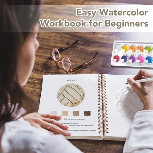 Easy Watercolor Workbook for Beginners - 12 Beautiful Step-by-Step Paintings Water Coloring Book, Includes 16 Colors Paints, Relaxing Art Projects and Creative Gift for Adults & Teen (Sports Ball) - Image 2