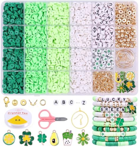 Wuollgess 3500 PCS Clay Beads Bracelet Making Kit, Green Beads for Crafts by Wuollgess