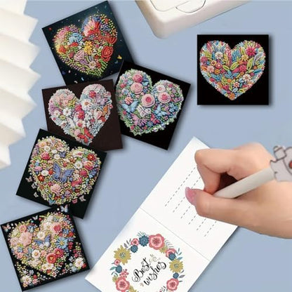 6 Pcs Diamond Painting Greeting Cards Kit Heart Rose Flowers Butterfly with Envelopes, 5D DIY Special Shaped Rhinestone Art Card Making Kits for Adults, Holiday Blessing Postcards, Creative Craft Gift - Image 2