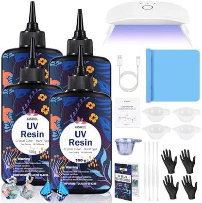 KISREL UV Resin Kit with Light, 400g Hard Type Clear UV Resin and UV Light by KISREL
