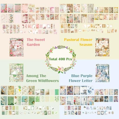 400 Sheets Floral Scrapbook Paper, 4 Packs Junk Journal Scrapbooking Supplies for Journaling, Scrapbooking Embellishments, Planner, Card Making, Collage - Image 4