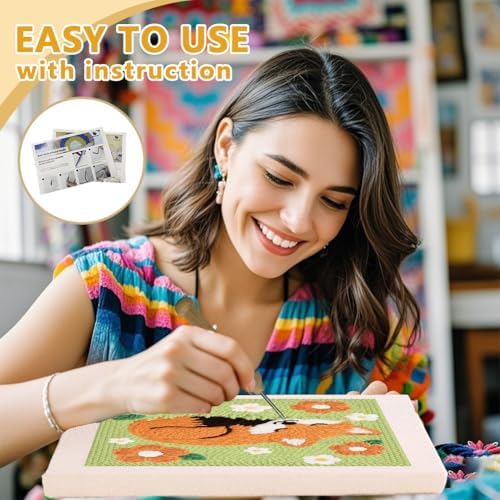 Doodlream Sleeping Fox DIY Punch Needle Embroidery Kit for Adult Beginner, 9.4" Cute Fox Punch Stitching Craft Set for Starter with Frame, Fabric Pattern, Threader, Yarn, Pinch Needle - Image 3